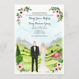 Een paar geïllustreerde portret Rustic Wedding Kaart