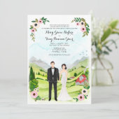 Een paar geïllustreerde Portret Wedding Landscape Kaart (Staand voorkant)