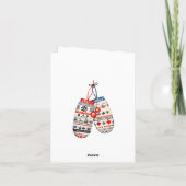 Een paar gezellige gebreide kerst-winterhandschoen kaart (Achterkant)