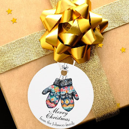 Een paar Gezellige Gebreide Winter Mittens Kerstmi Bedankjes Labels