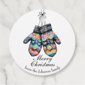 Een paar Gezellige Gebreide Winter Mittens Kerstmi Bedankjes Labels (Voorkant)