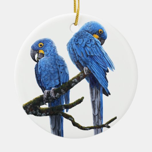 Een paar helderblauwe Hyacinth Macaws Keramisch Ornament (Voorkant)