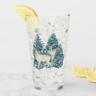 Een paar herten in het winterbos glas