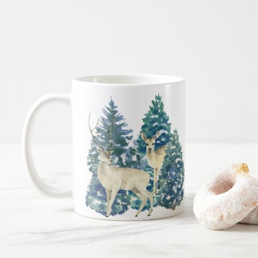 Een paar herten in het winterbos koffiemok (Met donut)