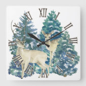 Een paar herten in het winterbos vierkante klok (Voorkant)