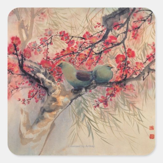 Een paar in de lente vierkante sticker (Voorkant)