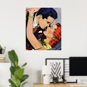 Een paar in een liefhebbende omhelzing heeft ze ro poster (Thuiskantoor)