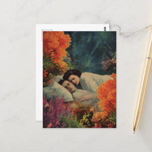 Een paar in een onderzeese hotelslaapkamer surreal briefkaart