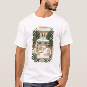 Een paar in een tuin die muziek beluistert met vro t-shirt