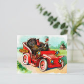 Een paar kalkoenen die rijden met een oude timer,  briefkaart (Staand voorkant)
