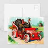 Een paar kalkoenen die rijden met een oude timer,  briefkaart (Voorkant / Achterkant)