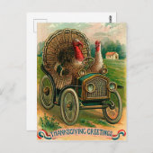 Een paar kalkoenen op een klassieke auto,  grappig briefkaart (Voorkant / Achterkant)
