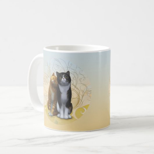 Een paar katten: liefde is in de lucht? mok koffie (Voorkant links)