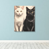 Een paar katten zitten bij elkaar canvas afdruk (Insitu (Houten vloer))