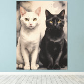 Een paar katten zitten bij elkaar canvas afdruk (Insitu (Houten vloer))