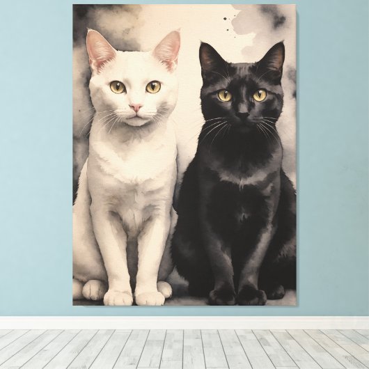 Een paar katten zitten bij elkaar canvas afdruk (Insitu (Houten vloer))