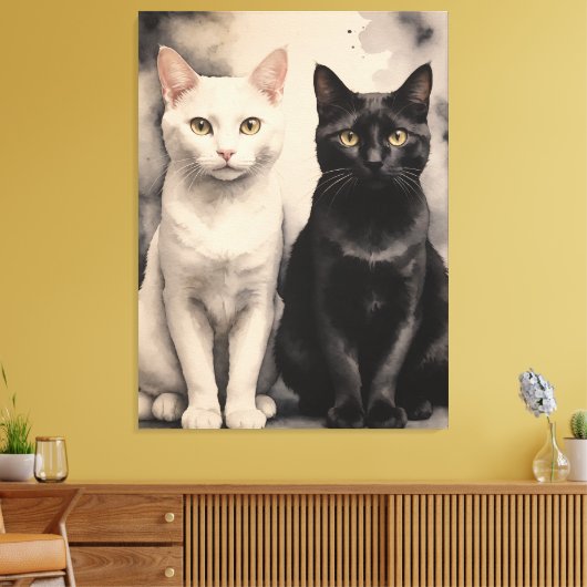 Een paar katten zitten bij elkaar canvas afdruk (Insitu (Woonkamer))