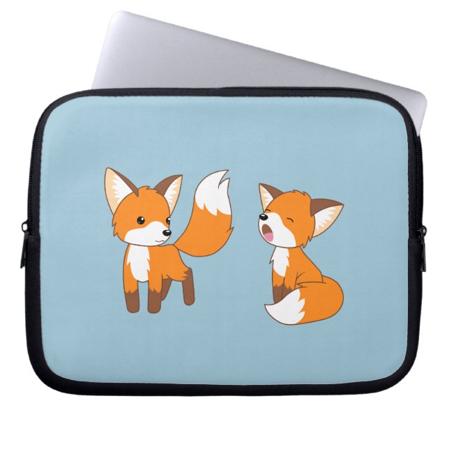 Een paar koele kleine koeien op blauw laptop sleeve (Voorkant)
