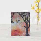 Een paar lopen de hond een kleine, gevouwen kaart (Gele Bloem)