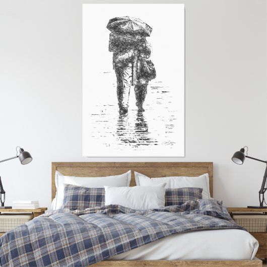 Een paar lopen in de regen canvas afdruk (Insitu (Slaapkamer))