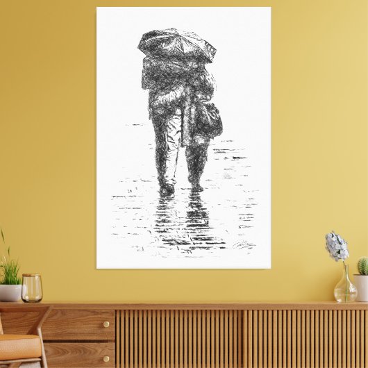 Een paar lopen in de regen canvas afdruk (Insitu (Woonkamer))