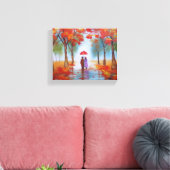 Een paar lopen in een regenachtige herfstdag in he canvas afdruk (Insitu (Woonkamer))