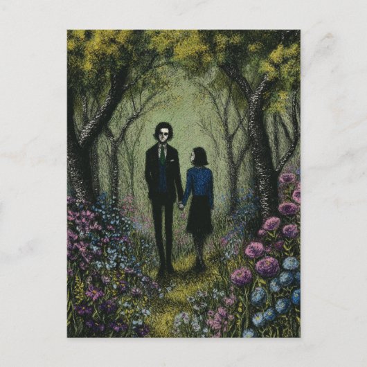 Een paar lopen in het Bos Briefkaart (Voorkant)