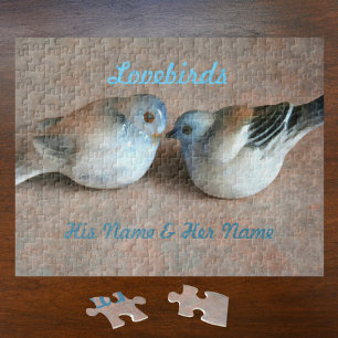 Een paar Lovevogels met zijn en haar namen Legpuzzel