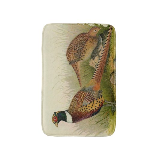 Een paar met Ring verbonden fazanten in een grijs  Badmat (Voorkant Verticaal)