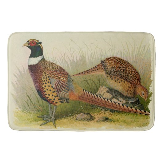 Een paar met Ring verbonden fazanten in een grijs  Badmat (Voorkant)