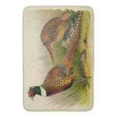 Een paar met Ring verbonden fazanten in een grijs  Badmat (Voorkant Verticaal)