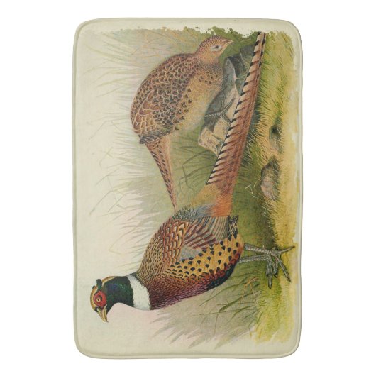 Een paar met Ring verbonden fazanten in een grijs  Badmat (Voorkant Verticaal)