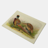 Een paar met Ring verbonden fazanten in een grijs Deurmat (Schuin)