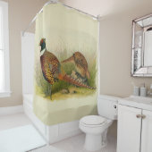 Een paar met Ring verbonden fazanten in een grijs  Douchegordijn (In situ)