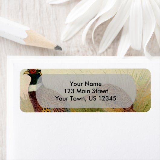 Een paar met Ring verbonden fazanten in een grijs  Etiket (Insitu)