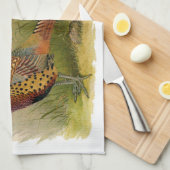 Een paar met Ring verbonden fazanten in een grijs  Theedoek (Quarter Fold)