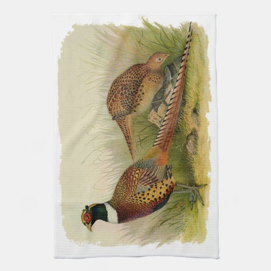 Een paar met Ring verbonden fazanten in een grijs  Theedoek (Verticaal)