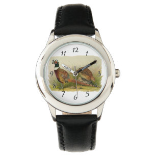 Een paar met Ring verbonden fazanten op een grijs Horloge