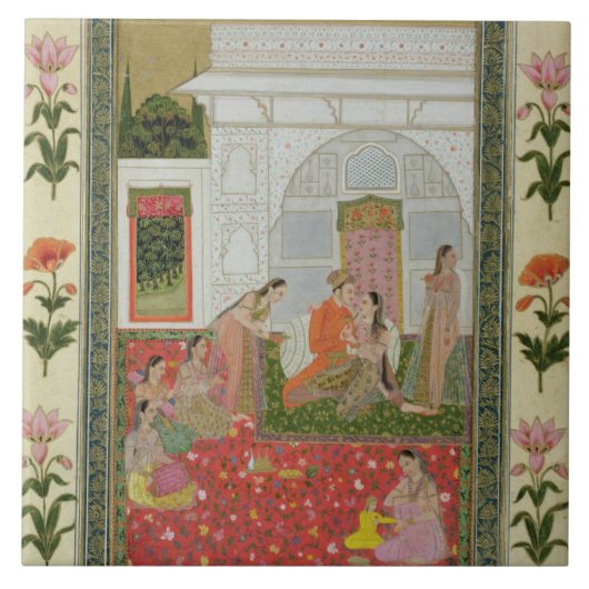 Een paar met vrouwen begeleiders en muzikanten tegeltje (Voorkant)