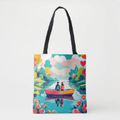 Een paar op een boot in een meer - Canvas tas (Voorkant)