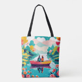 Een paar op een boot in een meer - Canvas tas (Achterkant)