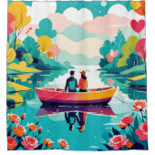 Een paar op een boot in een meer - Douchegordijn (Voorkant)