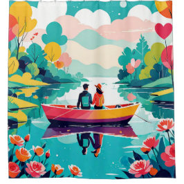 Een paar op een boot in een meer - Douchegordijn