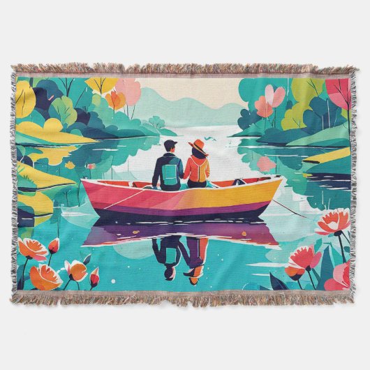 Een paar op een boot in een meer - Gooi Deken (Voorkant)