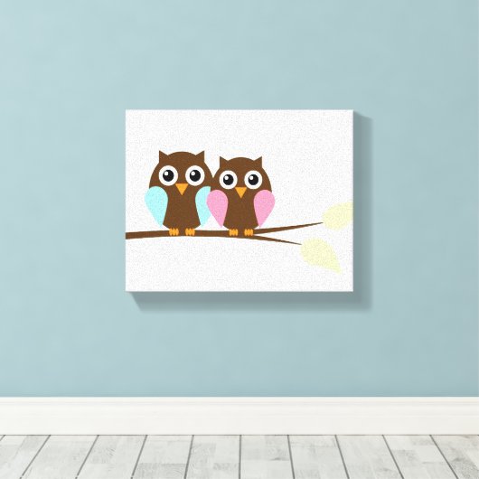 Een paar op een tak canvas afdruk (Insitu (Houten vloer))