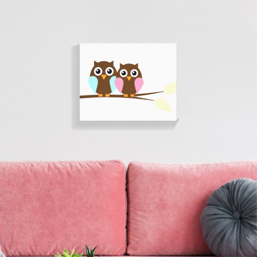 Een paar op een tak canvas afdruk (Insitu (Woonkamer))