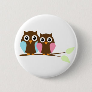 Een paar op een tak ronde button 5,7 cm