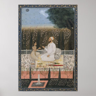 Een paar op een Terras in een tuin Poster