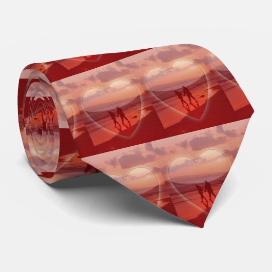 Een paar op het strand in Heart Valentijn Necktie Stropdas (Opgerold)