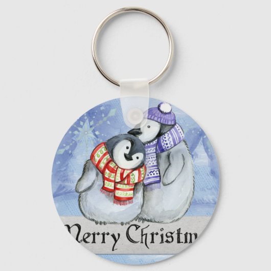 Een paar pinguïns knuffelen sleutelhanger (Voorkant)